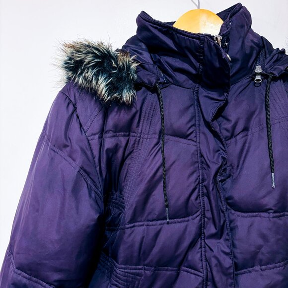 SNAP Plum Down Puffer Coat Faux Fur Hood Warm Winter Jacket | X-Large * - Picture 5 of 13